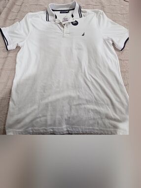 Nautica White Polo with Navy Trim and Embroidered Sail XXL